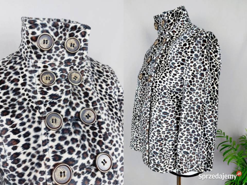 Płaszcz dwurzędowy futerko panterka animal print