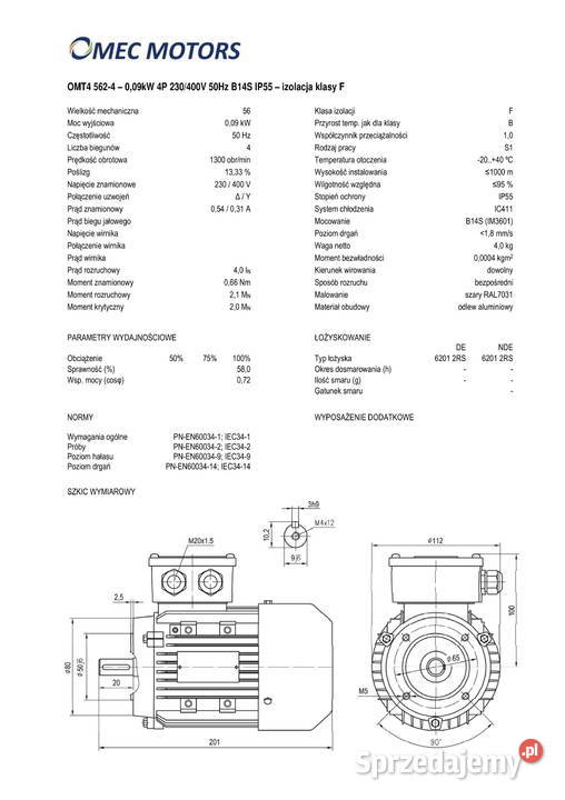 silnik elektryczny 009kW 1400obr 3fazowy 56B14 kujawsko-pomorskie Pigża