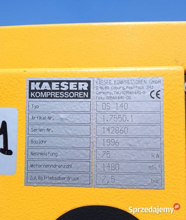 Sprężarka śrubowa Kompresor Kaeser DS140 75kW Wilków