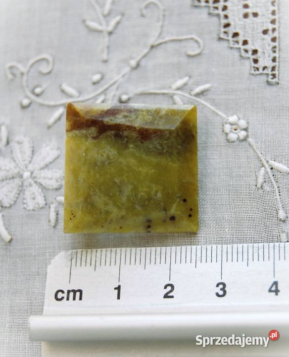 Stara broszka nefryt kaboszon kwadrat design Lublin