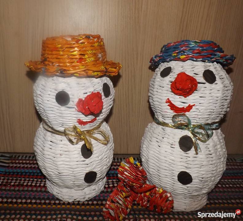 Koszyk bałwan w kapeluszu wiklina papierowa lubelskie
