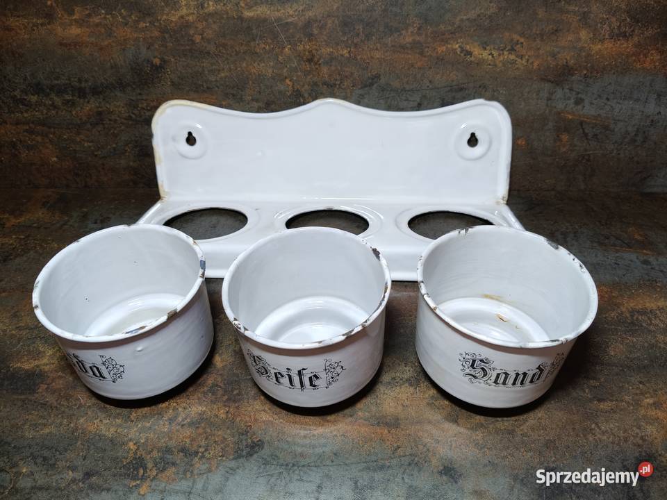 Zestaw kuchenny emaliowany Art Deco vintage PRL wielkopolskie Kalisz