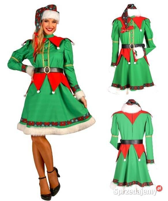 Świąteczny strój pomocnika Świętego Mikołaja - Zielony Elf Pani Mundurek