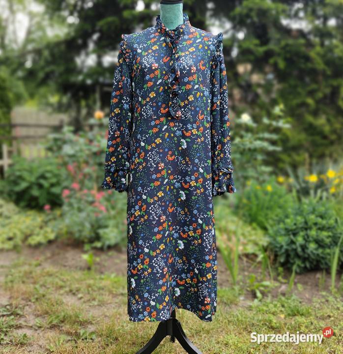 Sukienka HM 44 XXL wiskoza granatowa w kwiaty