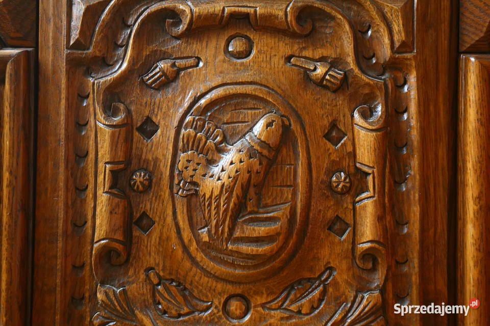 Duża drewniana rzeźbiona komoda skrzynia Gdańsk