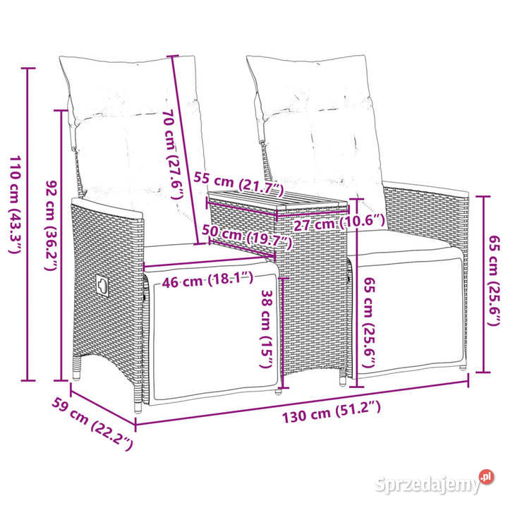 Rozkładana sofa ogrodowa 2 os ze stolikiem mazowieckie Warszawa