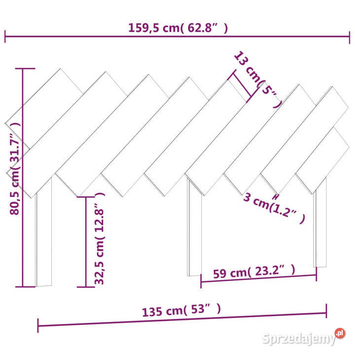 Wezgłowie łóżka 1595x3x805 lite drewno sosnowe