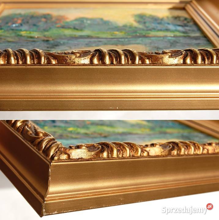 Zachód słońca rzeką las pejzaż obraz olejny wielokolorowy Lublin