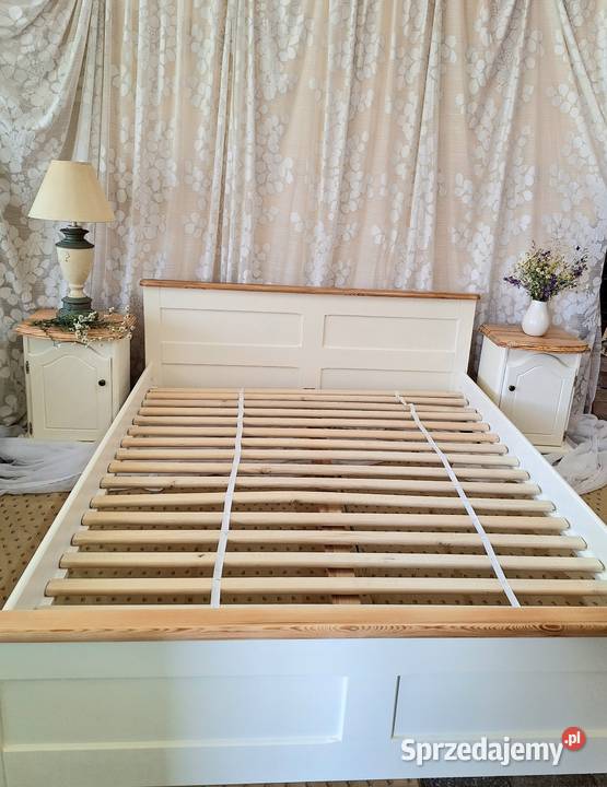 łóżko 2 szafki nocne drewniane sosnowe Dubeczno