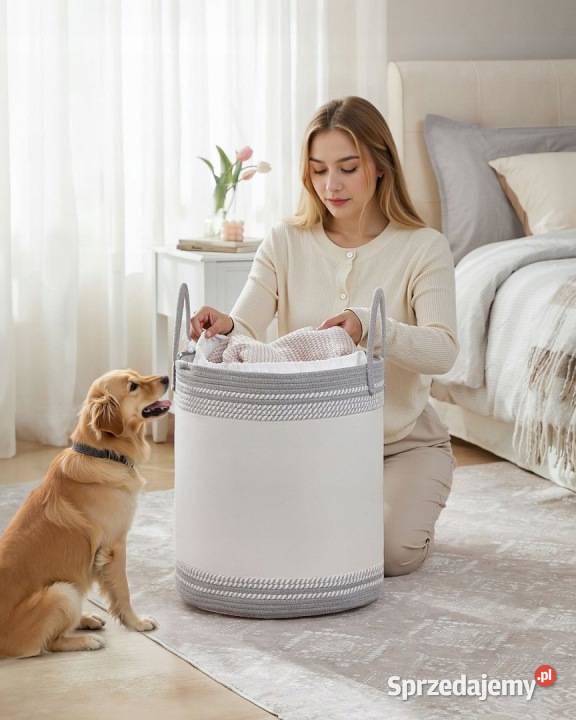 Songmics Bawełniany kosz na pranie 60 L