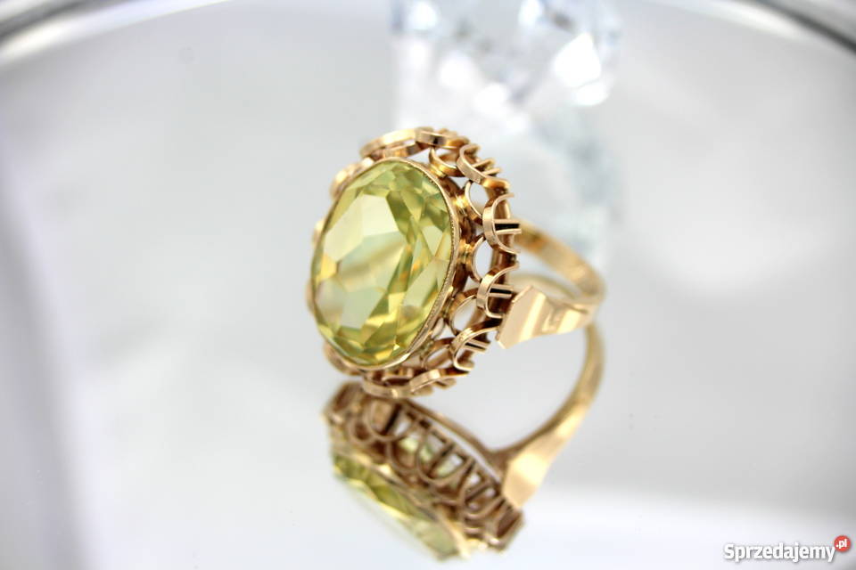 Złoty pierścionek z zielonym spinelem 585 1293 g