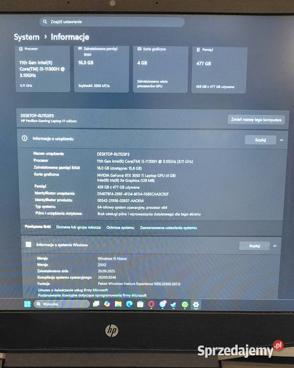 Duży Laptop Gamingowy HP 173 RTX 3050 Ti 16GB Intel Core i5 mazowieckie Warszawa