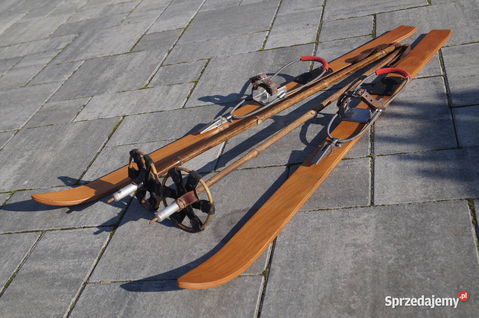 Stare drewniane narty dziecięce 100 kijki Pozostałe Pruchnik