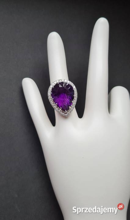 Srebrny pierścionek z ametystem i moissanitami Otwock