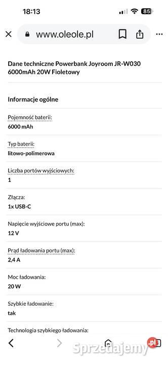 Powerbank Joyroom JRW030 6000mAh 20W łódzkie Łódź