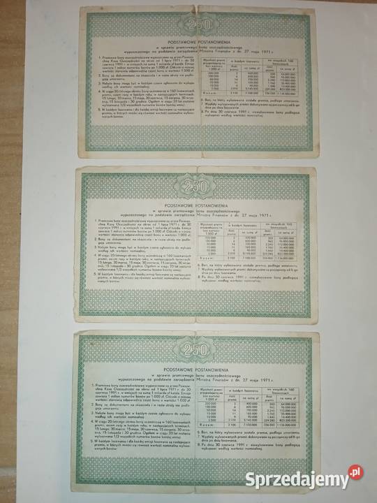 PKO Premiowy Bon Oszczędnościowy 250 z 1971r Poznań sprzedam