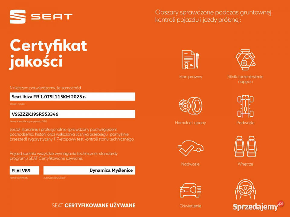 Seat Ibiza VAT 23 FR 10TSI 115 M6 2025 r salon I isofix Myślenice
