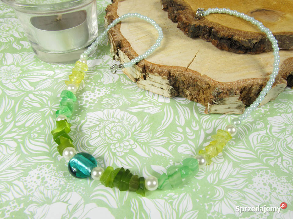 Naszyjnik kolczyki zestaw kamyki żółty zielony Katowice