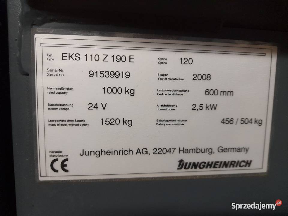 Wózek widłowy systemowy Jungheinrich EKS 110 Z kujawsko-pomorskie