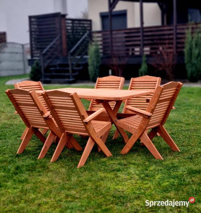 Meble ogrodowe drewniane składane 6 krzeseł stół drewno Zestawy mebli ogrodowych Kalety sprzedam