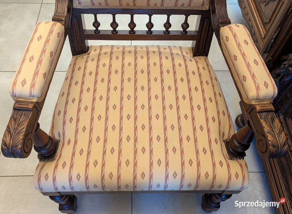 Piękny dębowy fotel neorenesansowysklep Dąbrowa Dąbrowa Górnicza