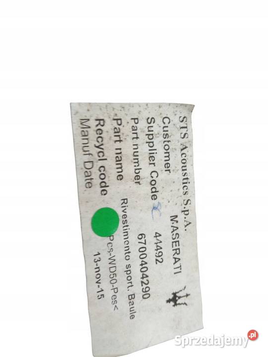 TAPICERKA BOCZEK KLAPY BAGAŻNIKA 6700404290 osobowe