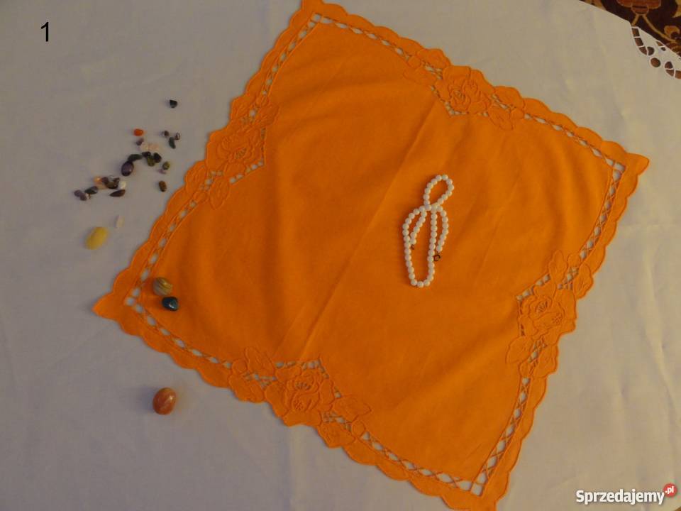 Serwetki kolorowe pomarańczowe wyszywane haft Lublin