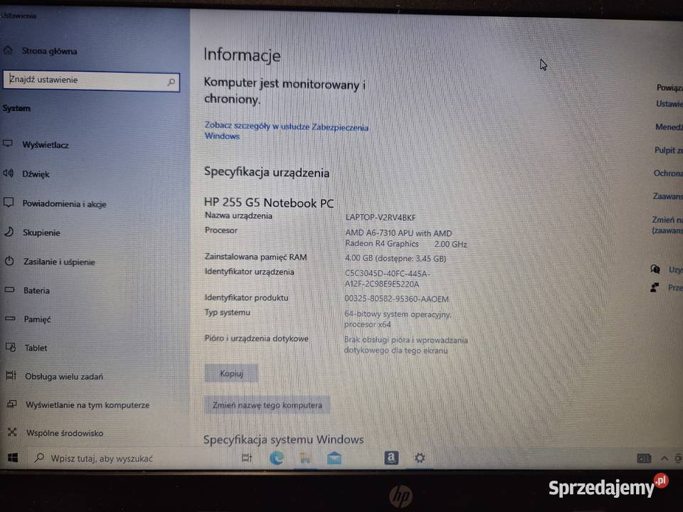 Laptop HP 255 G5 AMD A6 4 GB 500 GB Uszkodzona śląskie Ruda Śląska