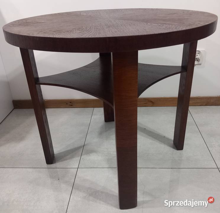 Okrągły kawowy dębowy stolik Art Deco Bielany Wrocławskie