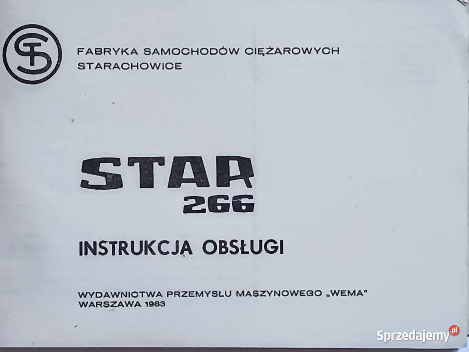 STAR 266 Instrukcja obsługi WEMA Warszawa 1983 podkarpackie Rzeszów