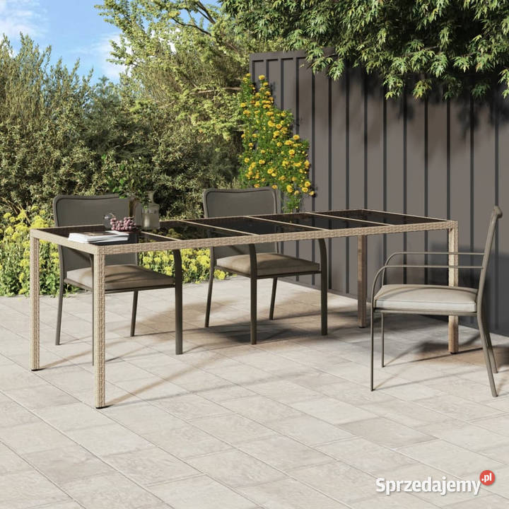 Stół ogrodowy beżowy 250x100x75 szkło i rattan Warszawa