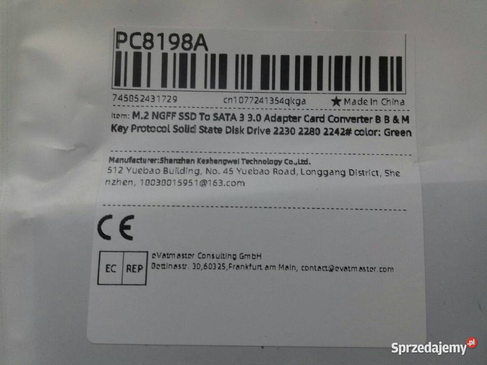 Adapter dysku SSD M2 SATAIII NGFF do SATA30 BKEY sprzedam