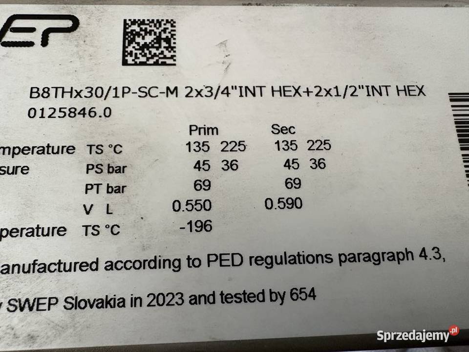 Swep B8THx301PSCM 2x34INT 01258460 Wymiennik mazowieckie Warszawa