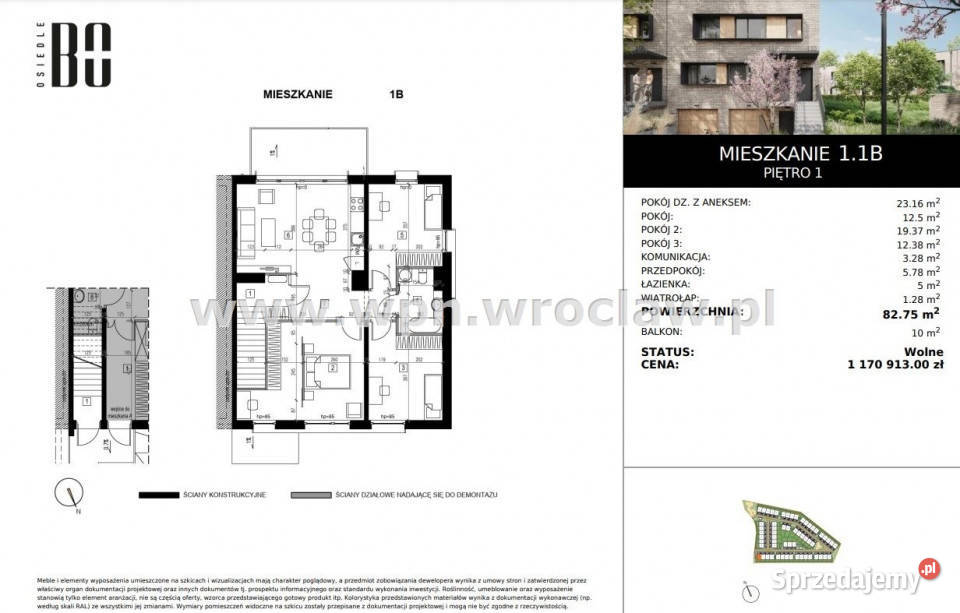 sprzedaży mieszkania 8275m2 4pokojowe Wrocław własność