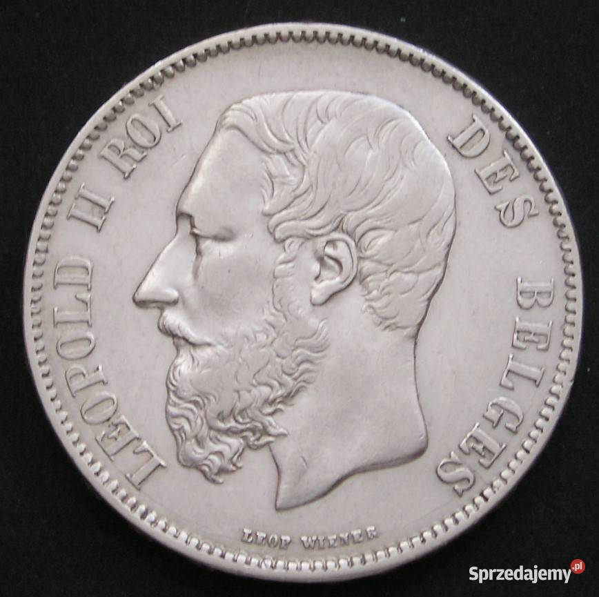 Belgia 5 franków 1870 Leopold II srebro Łódź