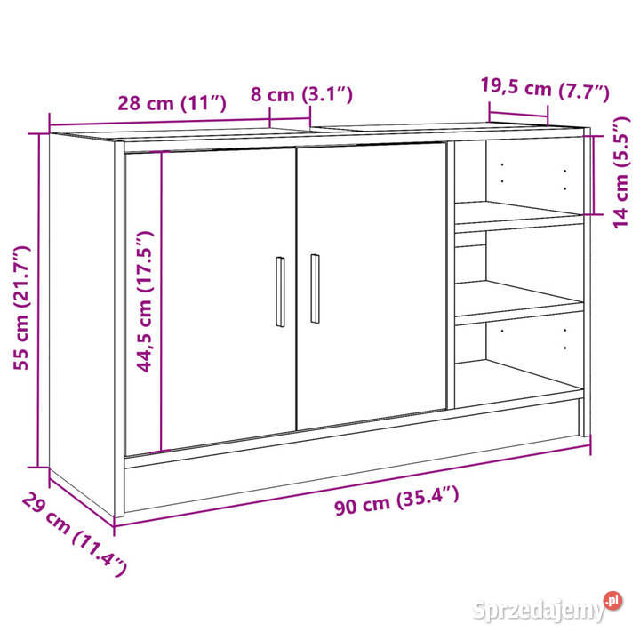 Szafka pod umywalkę brązowy dąb 90x29x55 mazowieckie Warszawa