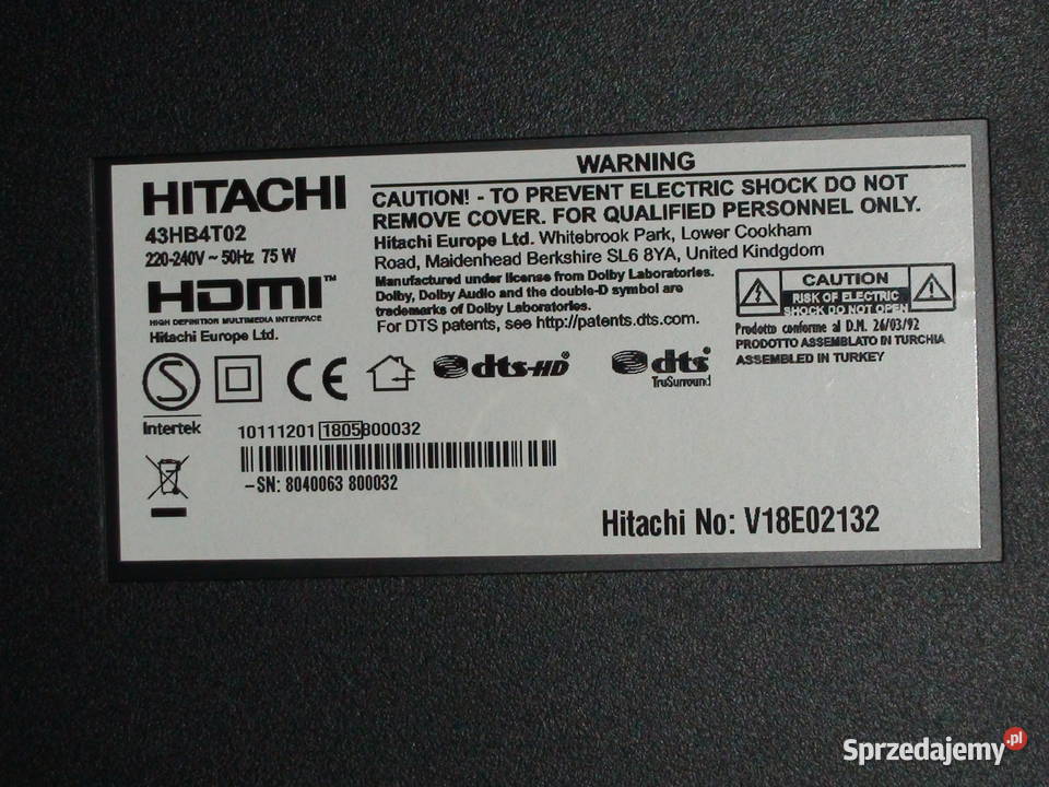 Toshiba 43HB4T02 No V18E02132 na części podstawa Knurów
