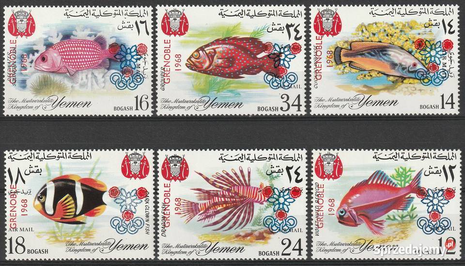 JEMEN RYBY GRENOBLE 1968 CZYSTE Łódź