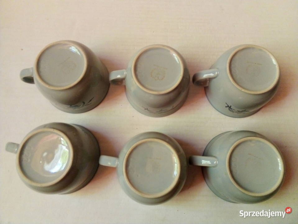 6 błękitnych filiżanek porcelit Pruszków vintage niebieski śląskie Częstochowa