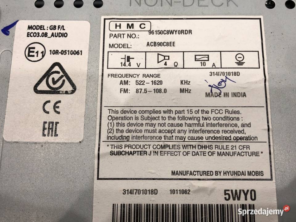 RADIO HYUNDAI i20 II 96150C8WY0RDR ODTWARZACZ sprzedam