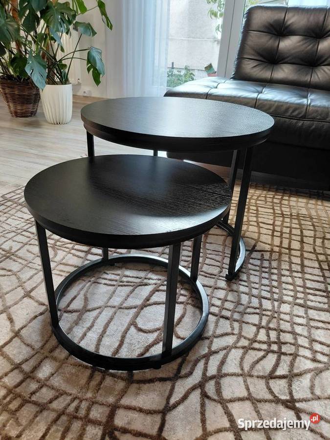 Stoliki Kawowe Loft Zestaw 2w1 Okrągłe Dąb 45cm Głogówek
