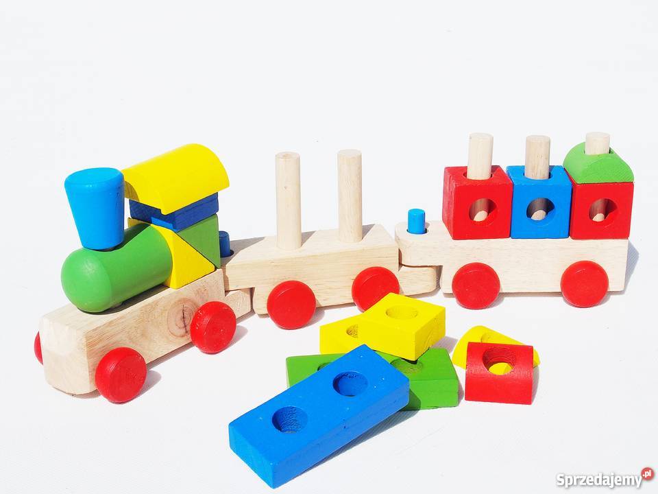 DREWNIANY POCIĄG kolorowy klocki DUŻY 45 Śleszowice