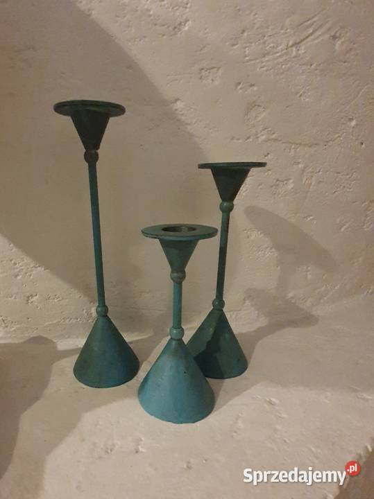 ŚWIECZNIKI 3 metalowe niebieskie provensalskie Lublin