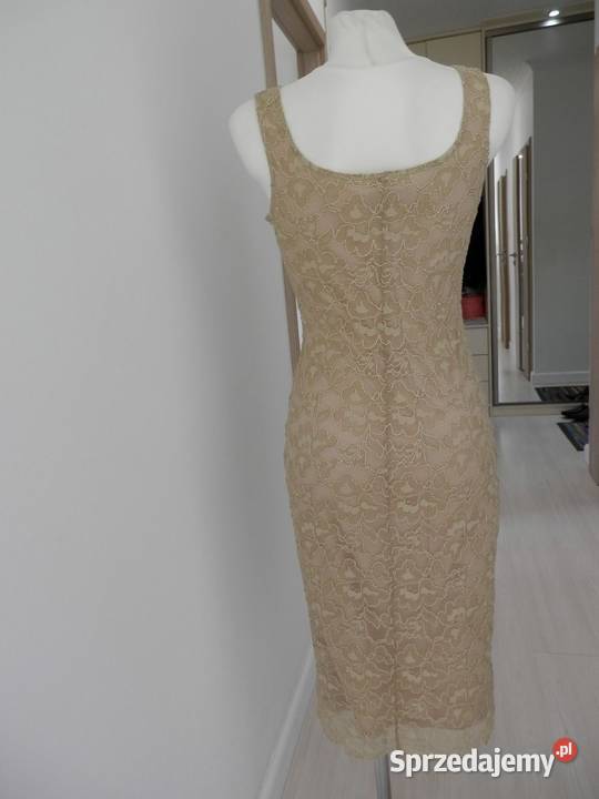 Sukienka Tiulowa Beżowa na Wesele Dopasowana brązowy/beżowy podlaskie