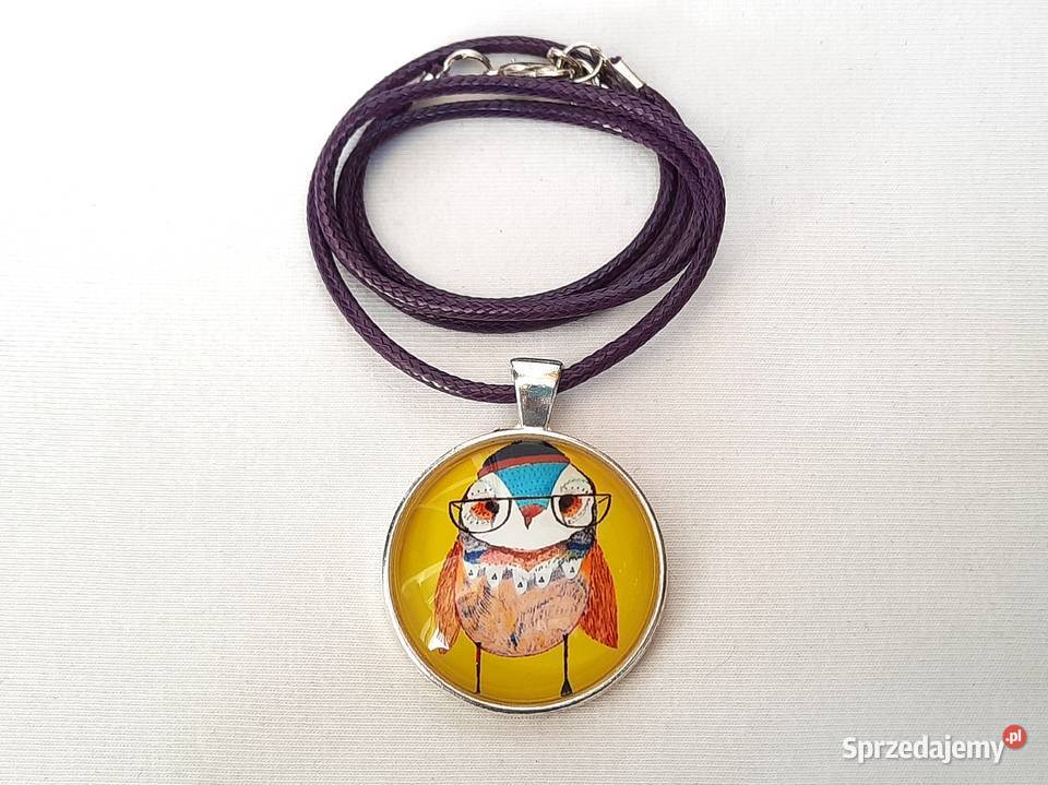 Wisiorek grafika pod szkłem żółta sowa łódzkie