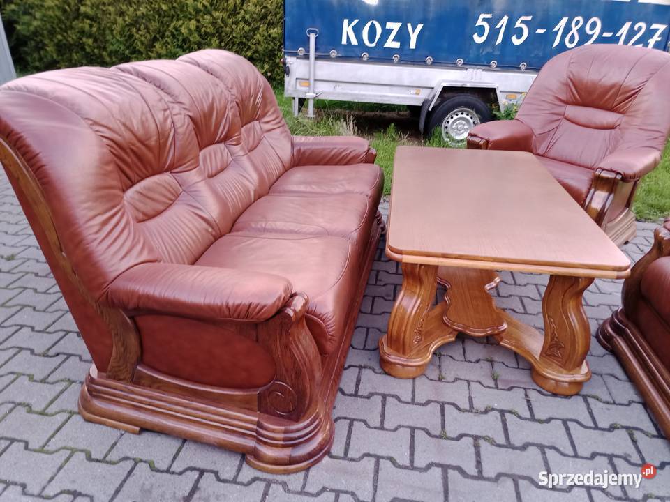 Komplet LUXOR 311 i Ława Dąb skóra Brąz Kozy