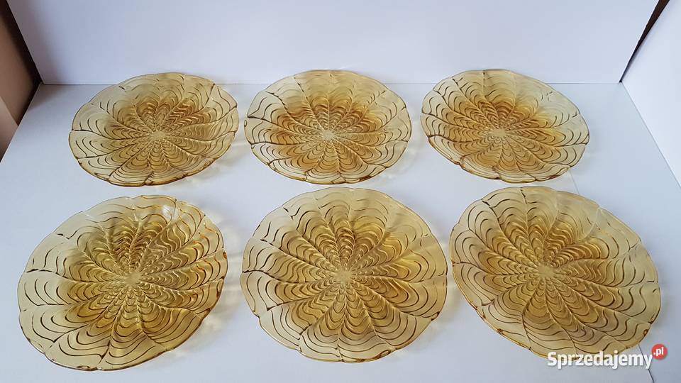 Talerzyki Fala Ząbkowice kolorowe szkło PRL