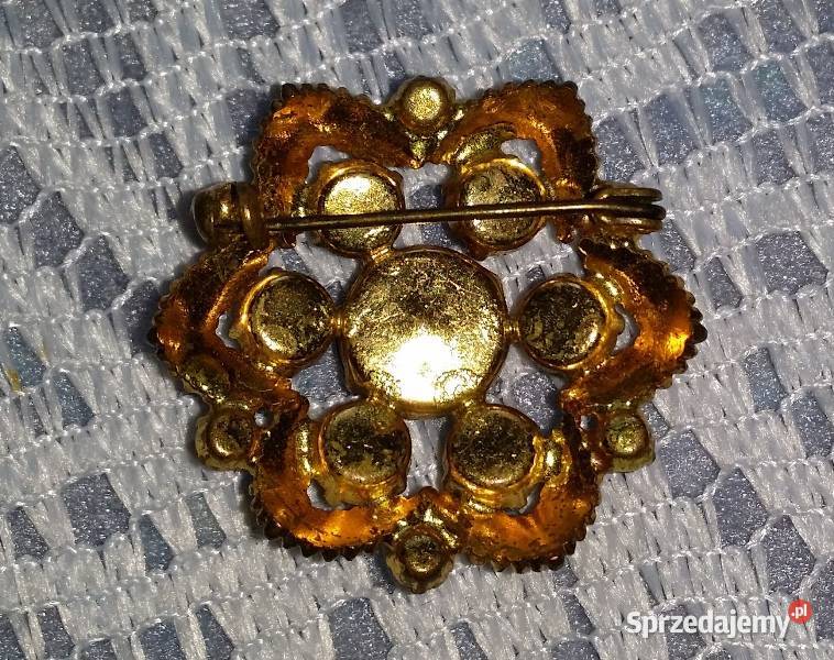 Angielska stara broszka bursztynowy kwiat Ochojno