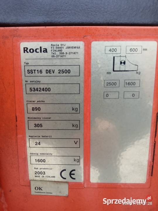 Wózek widłowy ROCLA SST16 DEV 2500 sprzedam