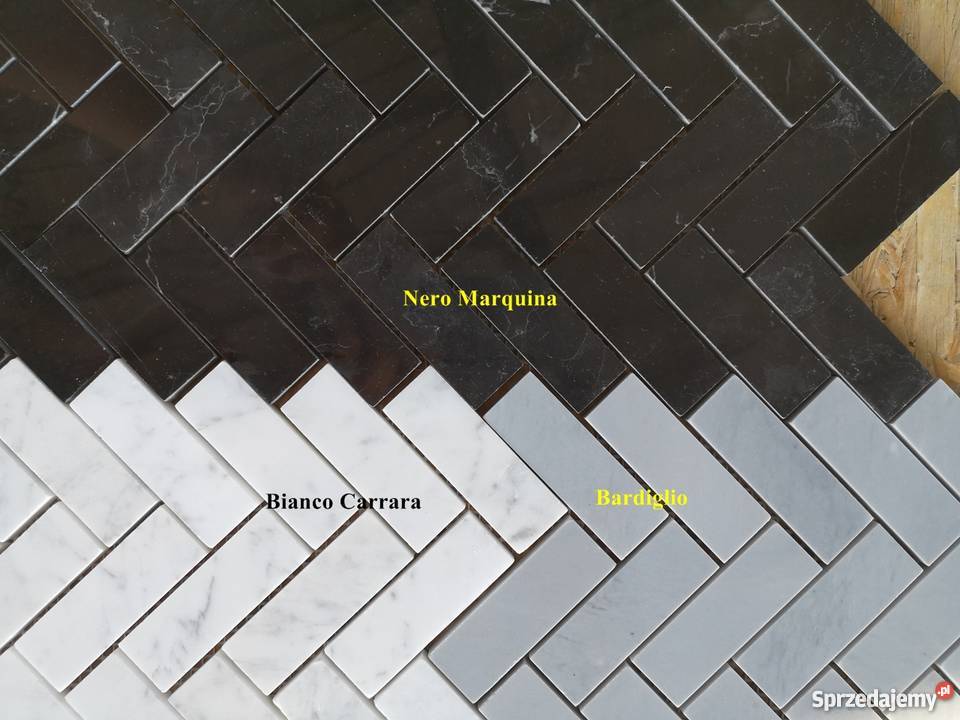 Mozaika Jodełka Nero Marquina poler 25x75 wewnętrzne Ostroszowice